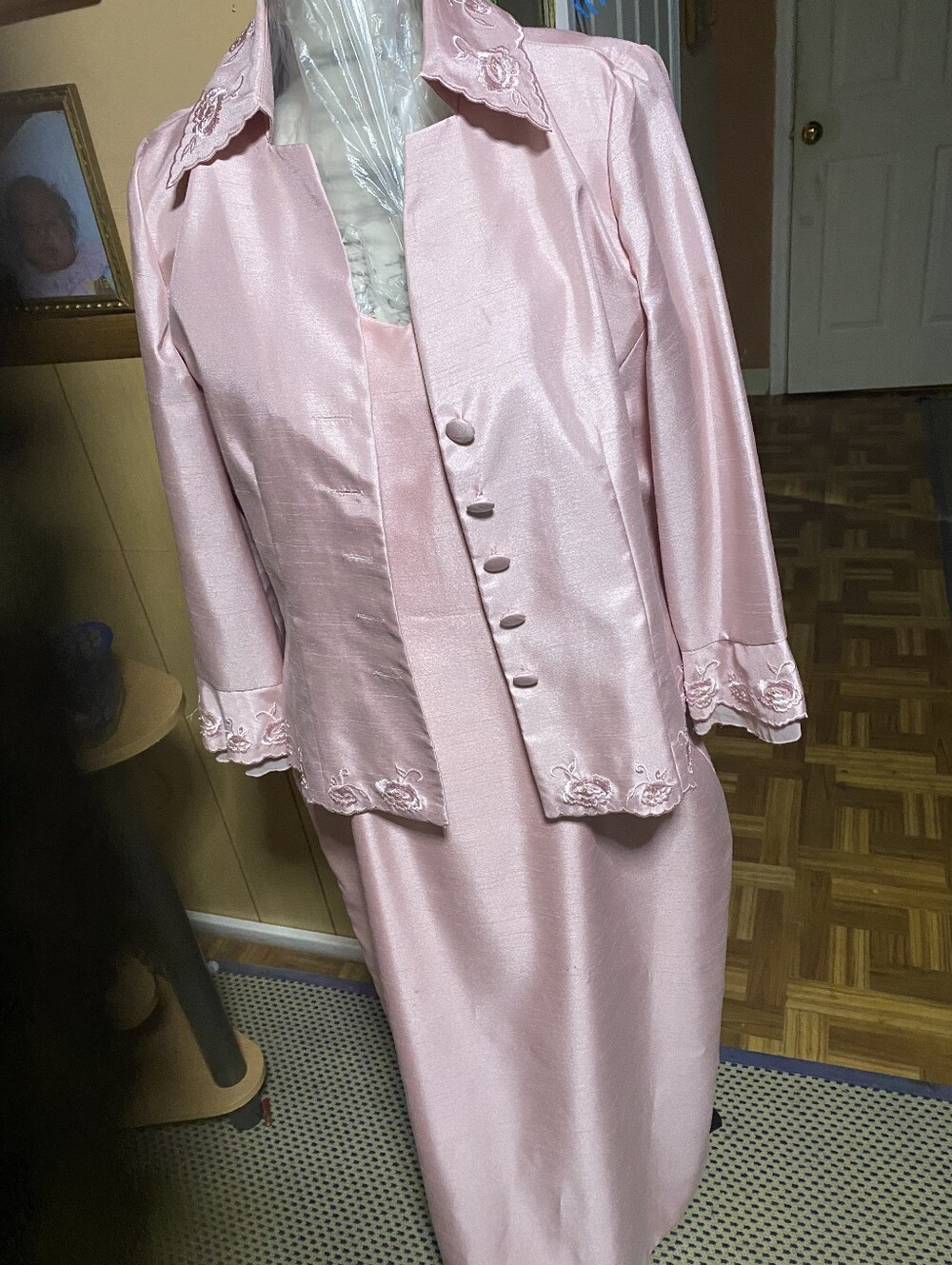 Positive Attitude 2 Pc Blush Pink V-Neck Satin Maxi Dress With Jacket